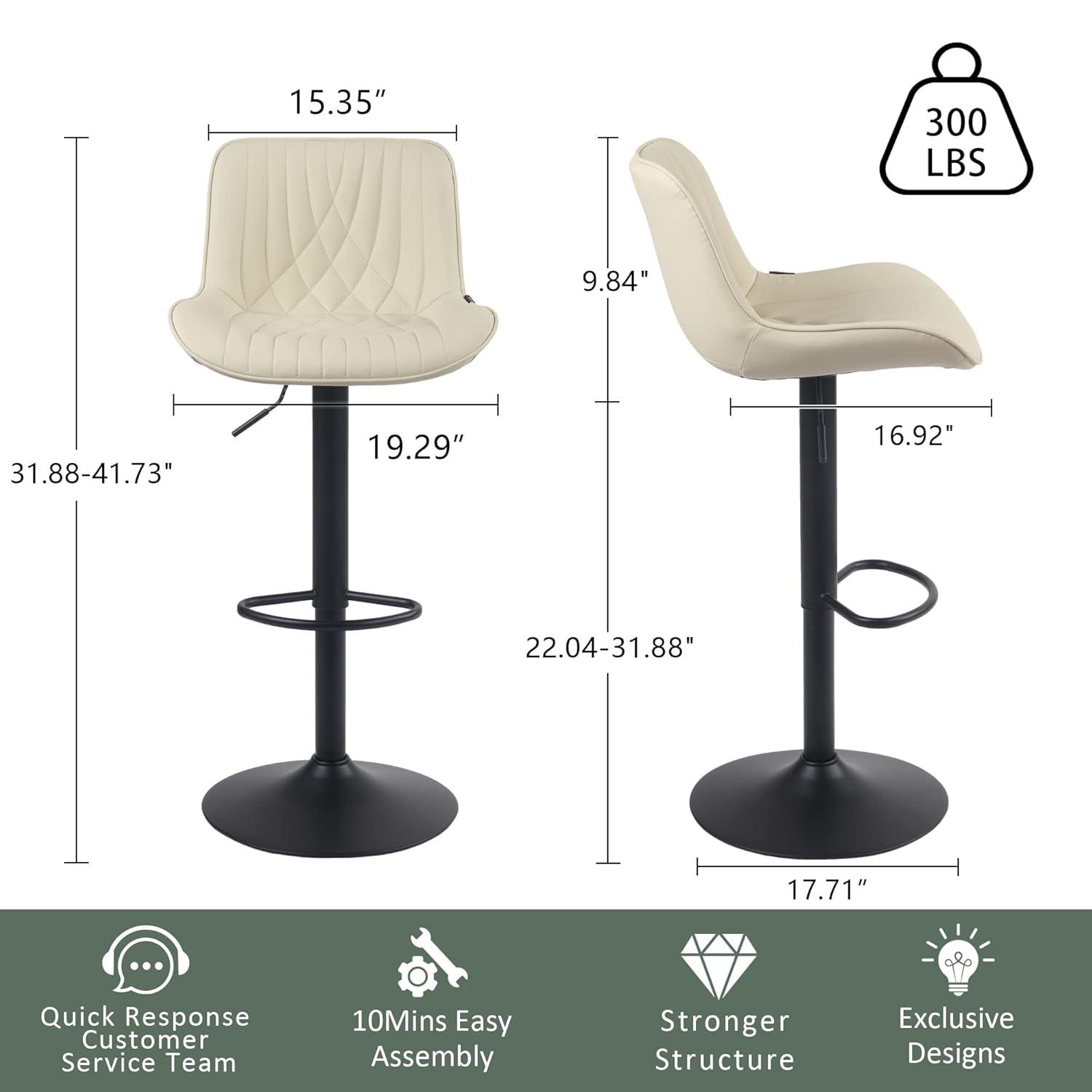 Zager Swivel Adjustable Height Bar Stools, Leather Upholstered Counter Stools, Modern Pub Stool