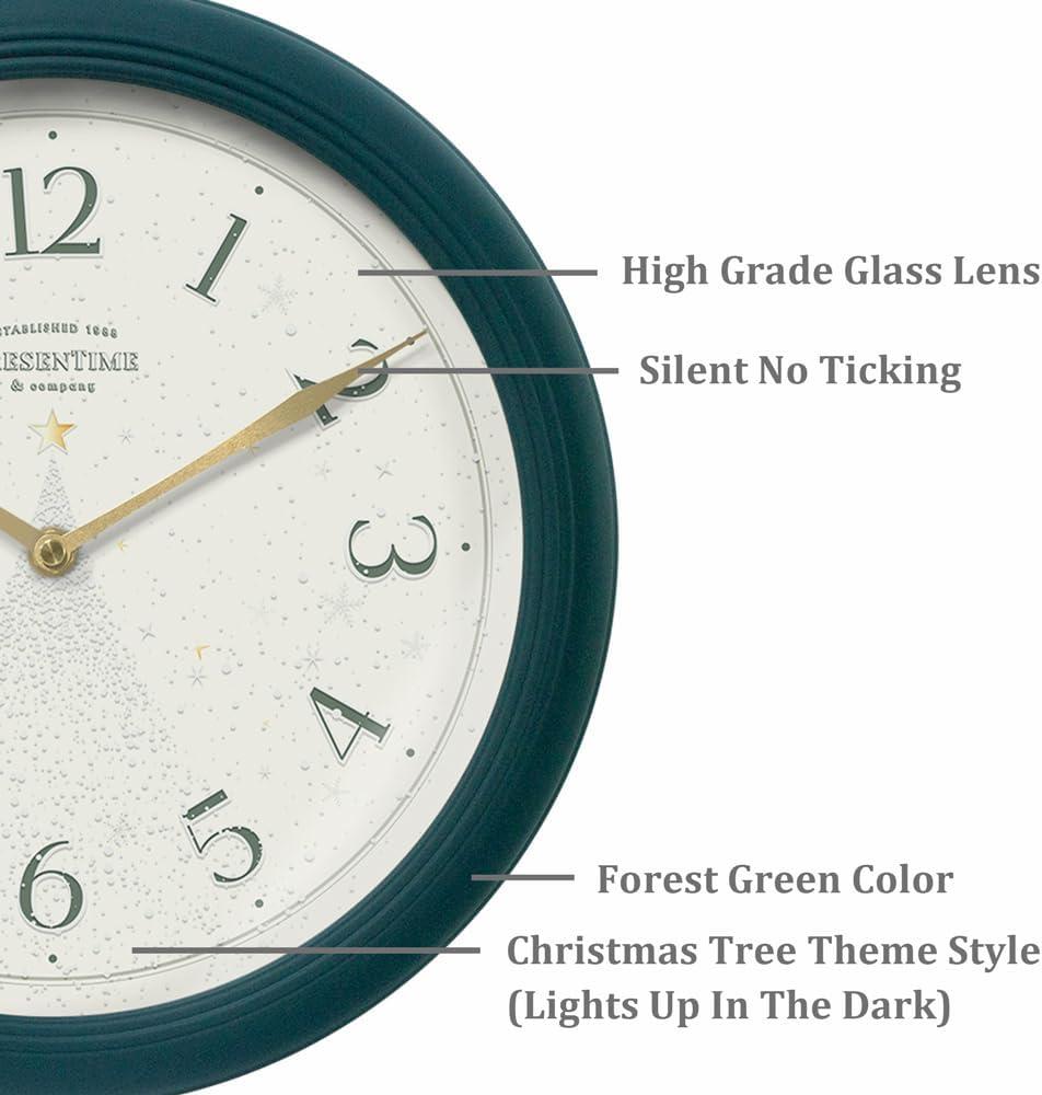 Presentime & Co. 12.6" Illuminated Farmhouse Wall Clock, Silent Battery Operated Night Light Wall Clock with Smart LED Sensor for Living Room, Bathroom, Kitchen, Home Office, Oil Rubbed Bronze Finish