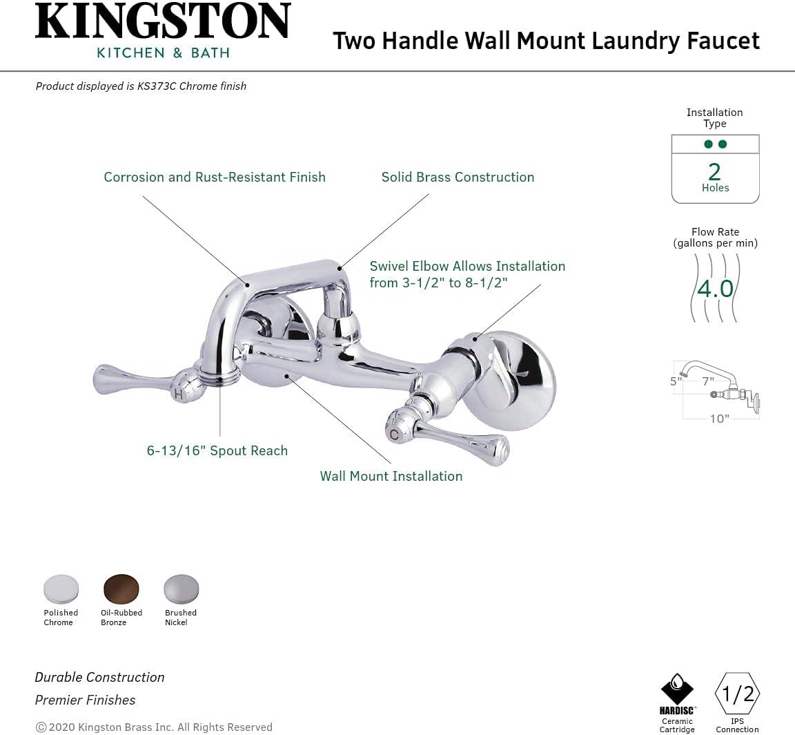 Kingston Brass Kingston Two-Handle 2-Hole Wall Mount Laundry Faucet