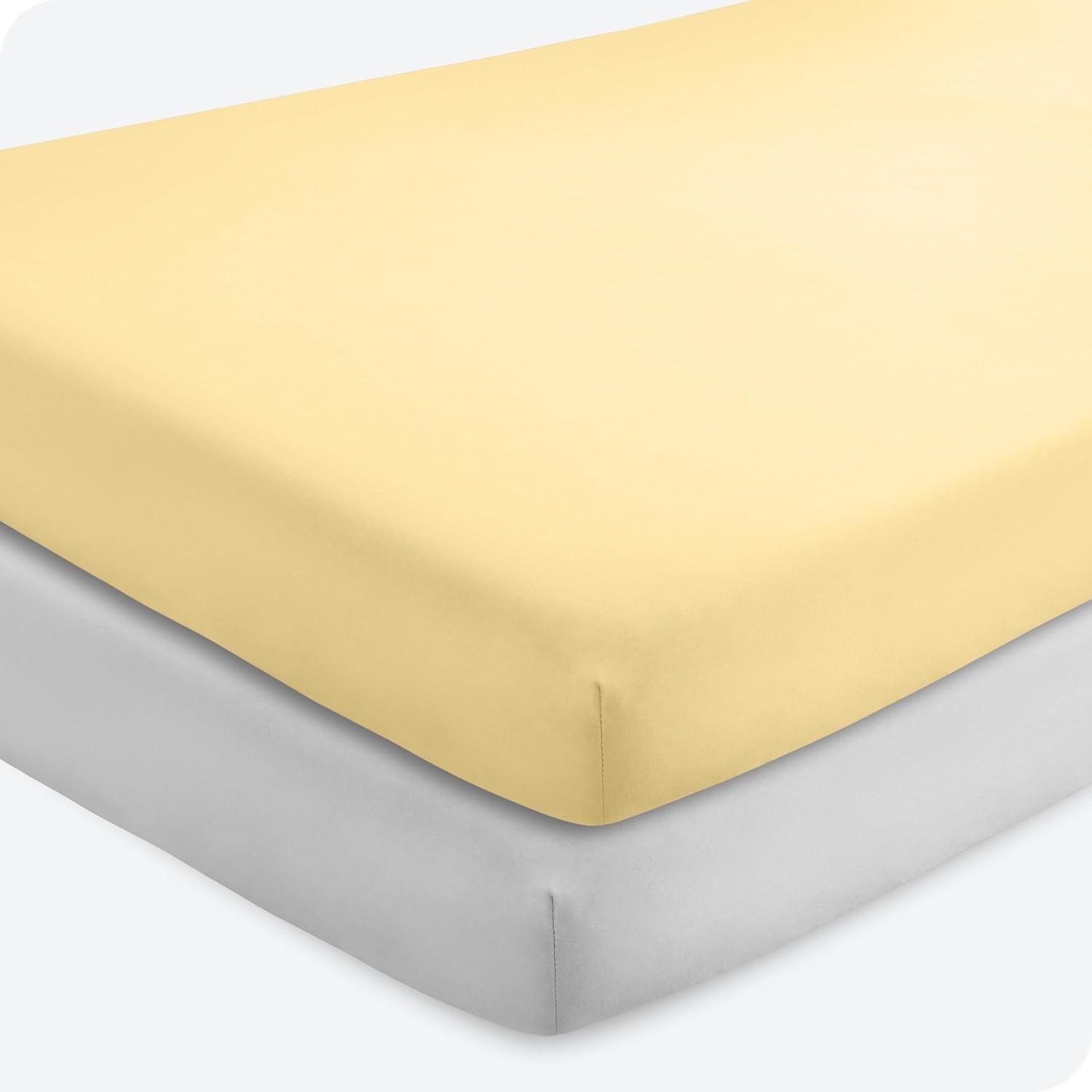 Bare Home 2 Pack Fitted Sheets - Premium 1800 Collection - Ultra Soft - Crib, Morning Sun/Cloud Grey