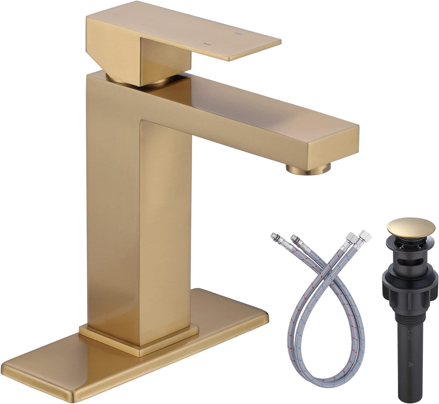 Brushed Gold Stainless Steel Single Handle Bathroom Faucet