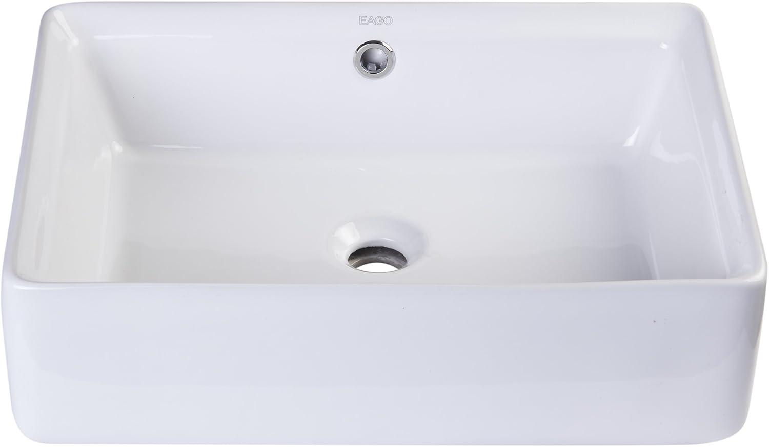 EAGO 14.125'' White Porcelain Rectangular Bathroom Sink with Overflow