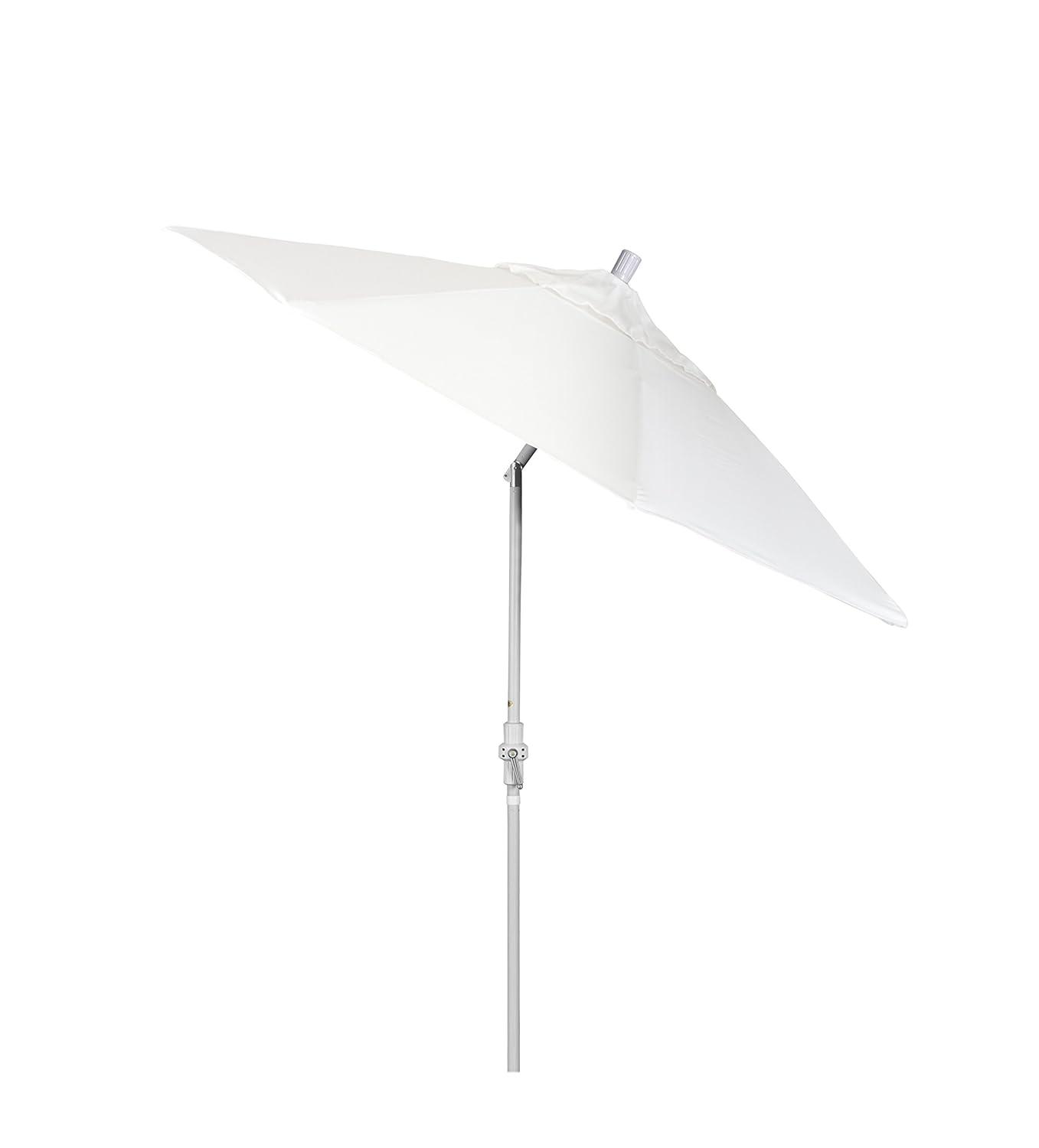 California Umbrella 9' Round Aluminum Patio Umbrella, Crank Lift, Collar Tilt, White Pole, Natural