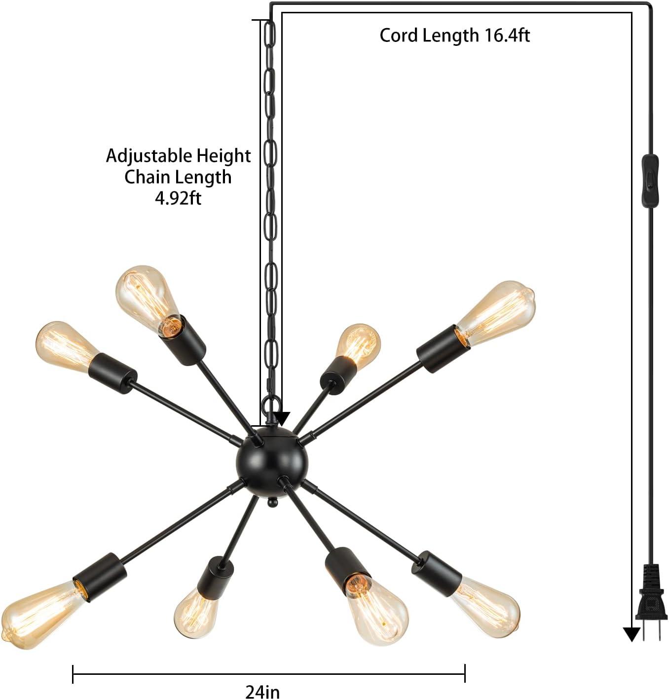 SineRise Sputnik Chandeliers Black, 8 Lights Modern Sputnik Lighting Fixture with Adjustable Height for Dining Room, Living Room, Kitchen, Bedroom and Hallway