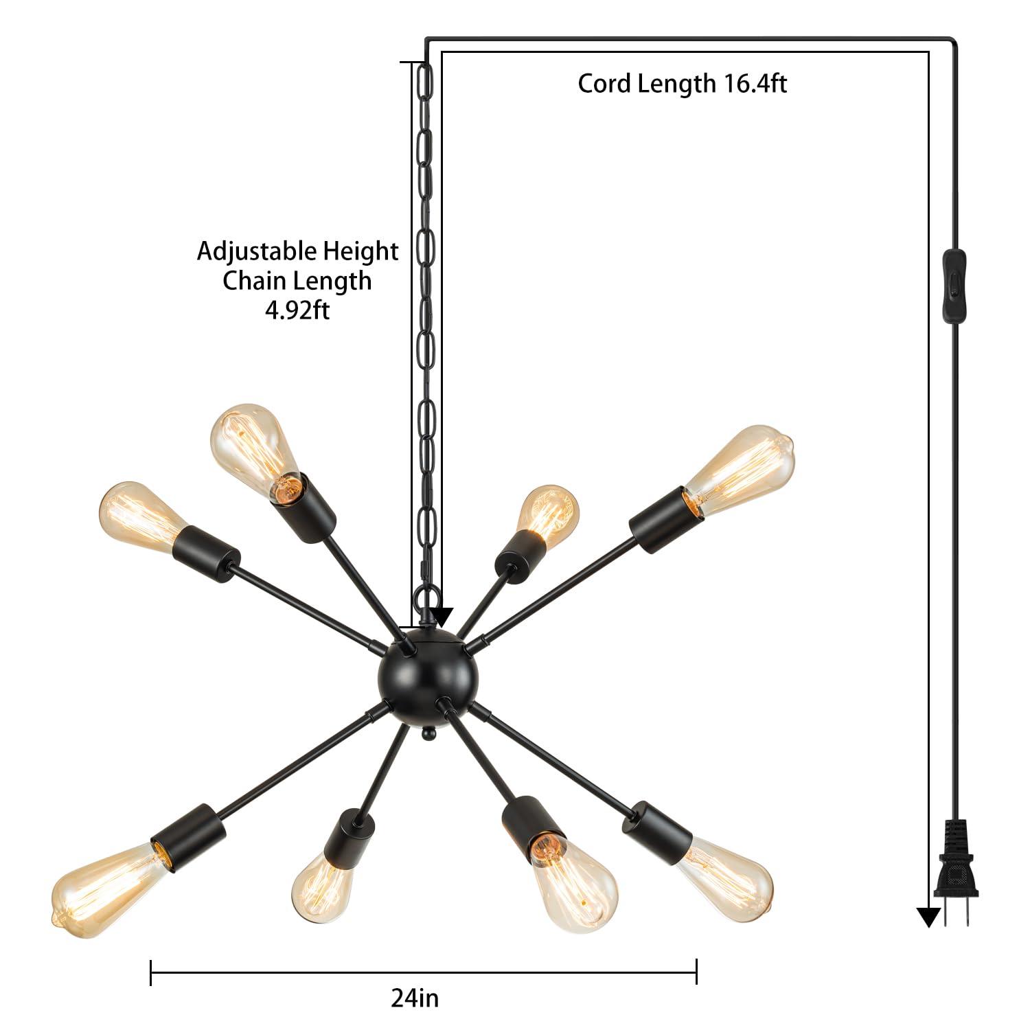 SineRise Sputnik Chandeliers Black, 8 Lights Modern Sputnik Lighting Fixture with Adjustable Height for Dining Room, Living Room, Kitchen, Bedroom and Hallway