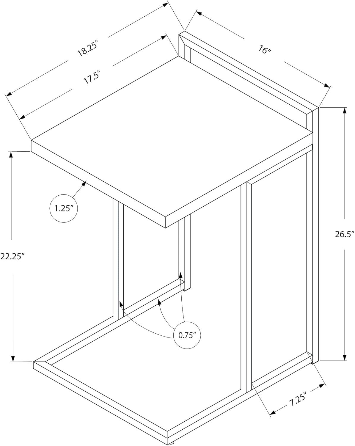 Accent Table C-shaped End Side Snack Living Room Bedroom Metal Grey