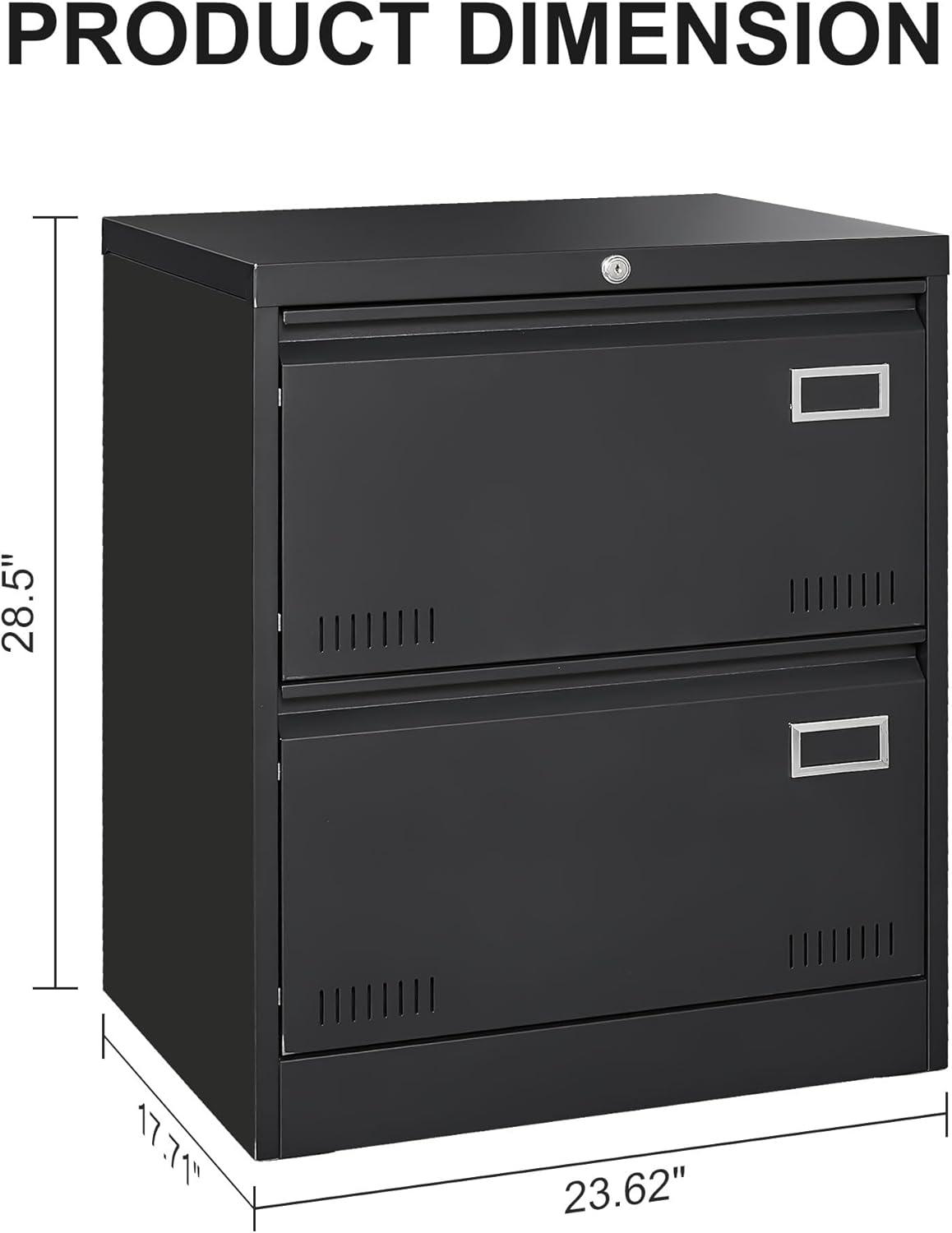 Metal Filing Cabinet 2 Drawer, Metal Lateral File Cabinet with Lockfor Home Office, Heavy Duty Office Steel Filing Cabinet for Legal/Letter/A4/F4