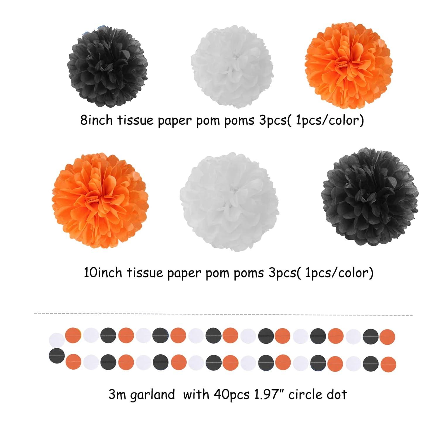 Black White Orange Halloween Party-Decorations - 23pcs Tissue Pom Poms Streamers,Tassel Garland Banner,Graduation 2025 Birthday Wedding Baby Bridal Shower Decor Bunting Lasting Surprise
