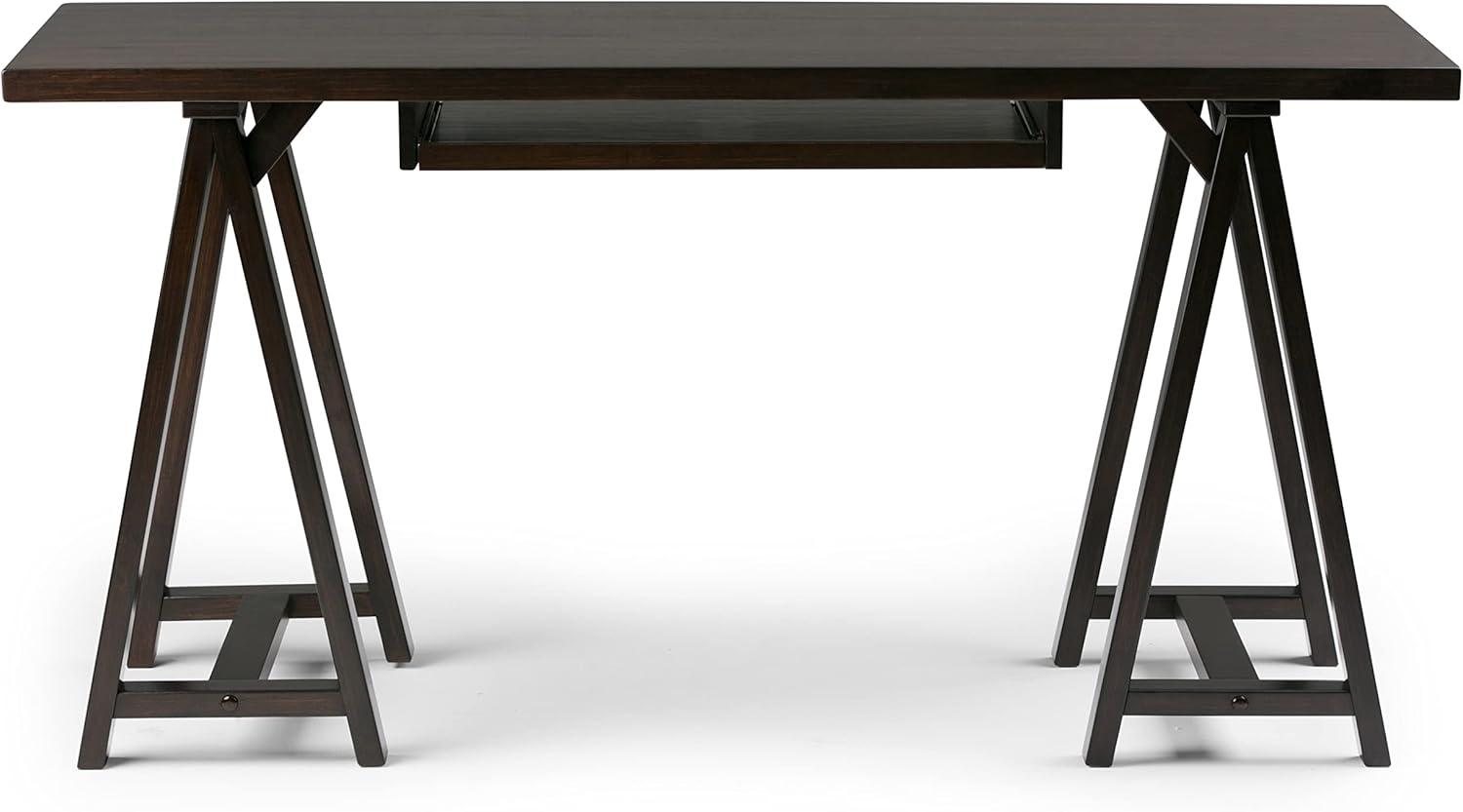 Simpli Home Sawhorse Computer Desk in Dark Chestnut Brown