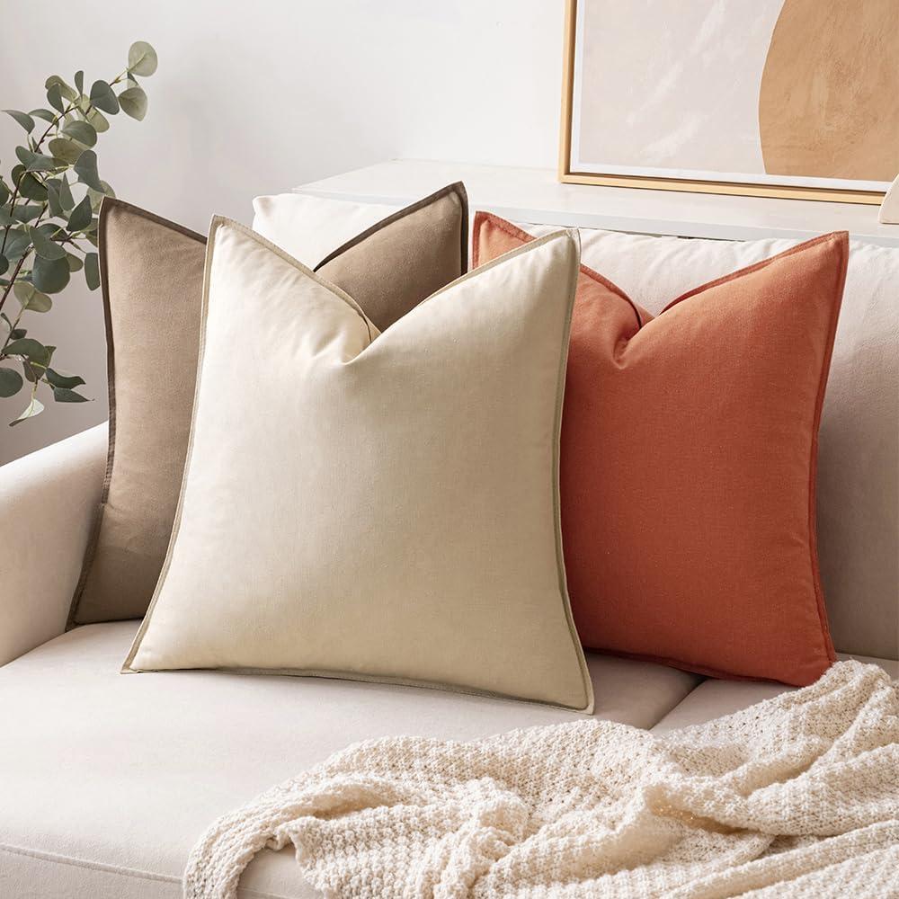 MIULEE Pack of 2 Decorative Linen Pillow Covers 18x18 Inch Brick Farmhouse Soild Neutral Throw Pillow Covers Soft Accent Decorative Pillowcases Home Decors for Couch Sofa Bed Living Room