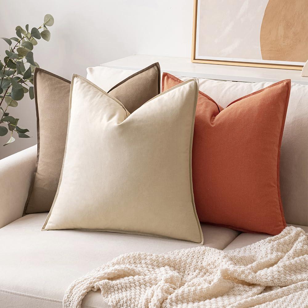 MIULEE Pack of 2 Decorative Linen Pillow Covers 18x18 Inch Brick Farmhouse Soild Neutral Throw Pillow Covers Soft Accent Decorative Pillowcases Home Decors for Couch Sofa Bed Living Room