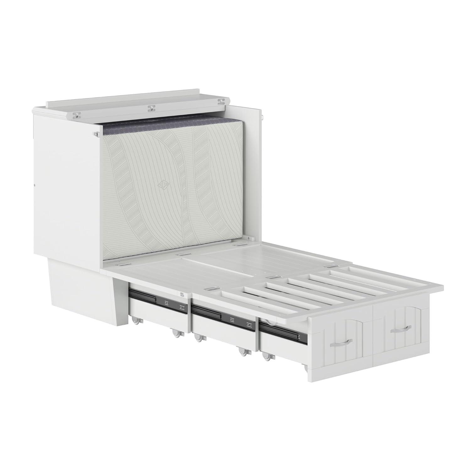 Nantucket Murphy Bed Chest Twin in White with Charging Station & Coolsoft Mattress