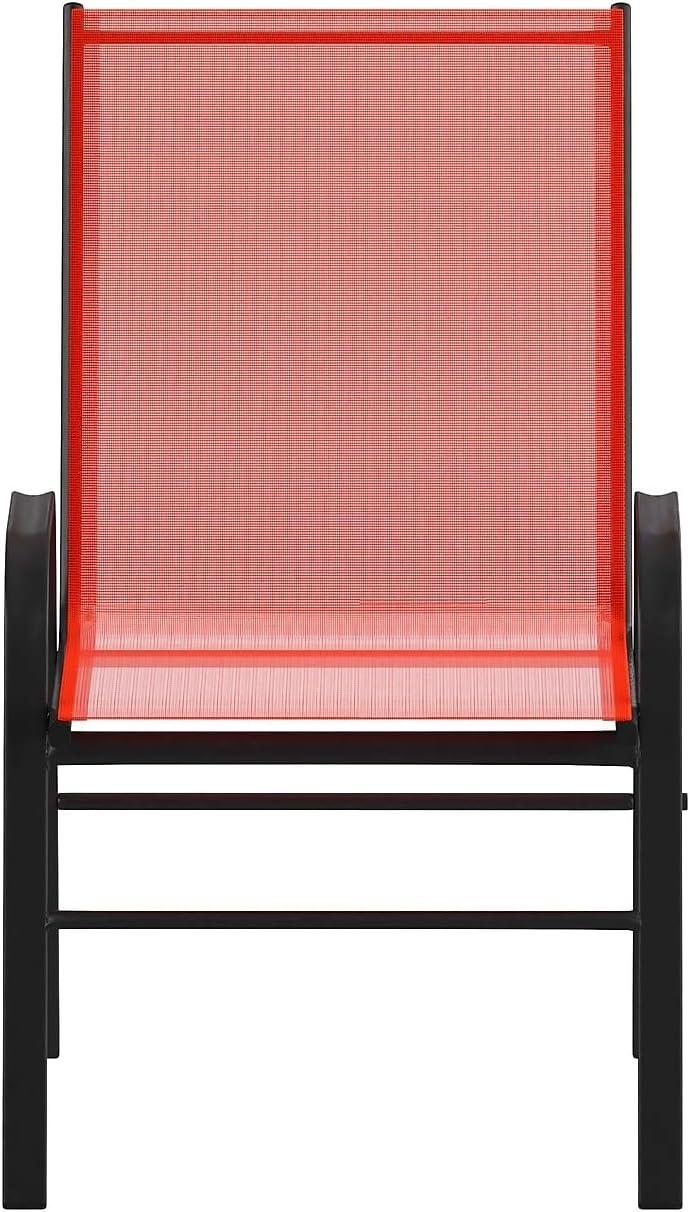 Flash Furniture Brazos Metal Patio Stack Chair in Red (Set of 4)