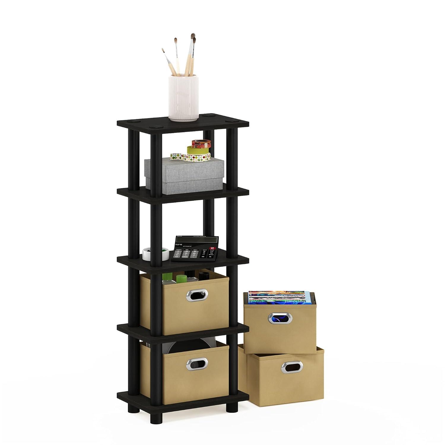 Furinno 5-Tier Multi-Functional Storage Shelves Display Rack Bookcase for Bathroom&Living room&Home office&Kitchen,Espresso