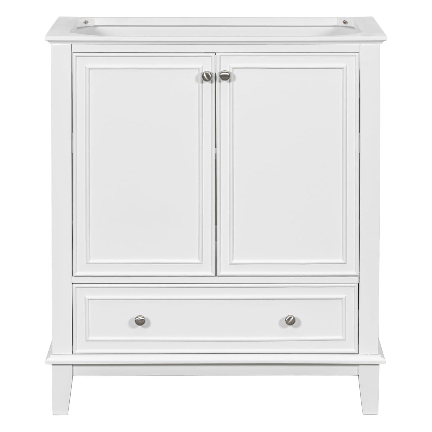 Harper & Bright Designs 30" Bathroom Vanity Without Sink, Free Standing Wooden Bathroom Cabinet with 2 Doors and Drawer for Bathroom, White (Sink Basin Not Included)