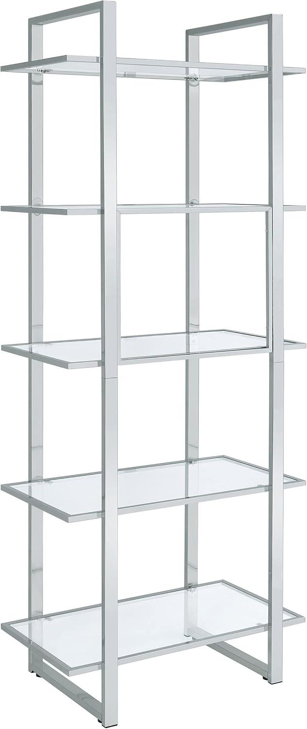 79" Hartford 5 Shelf Bookcase with Glass Shelves Chrome - Coaster