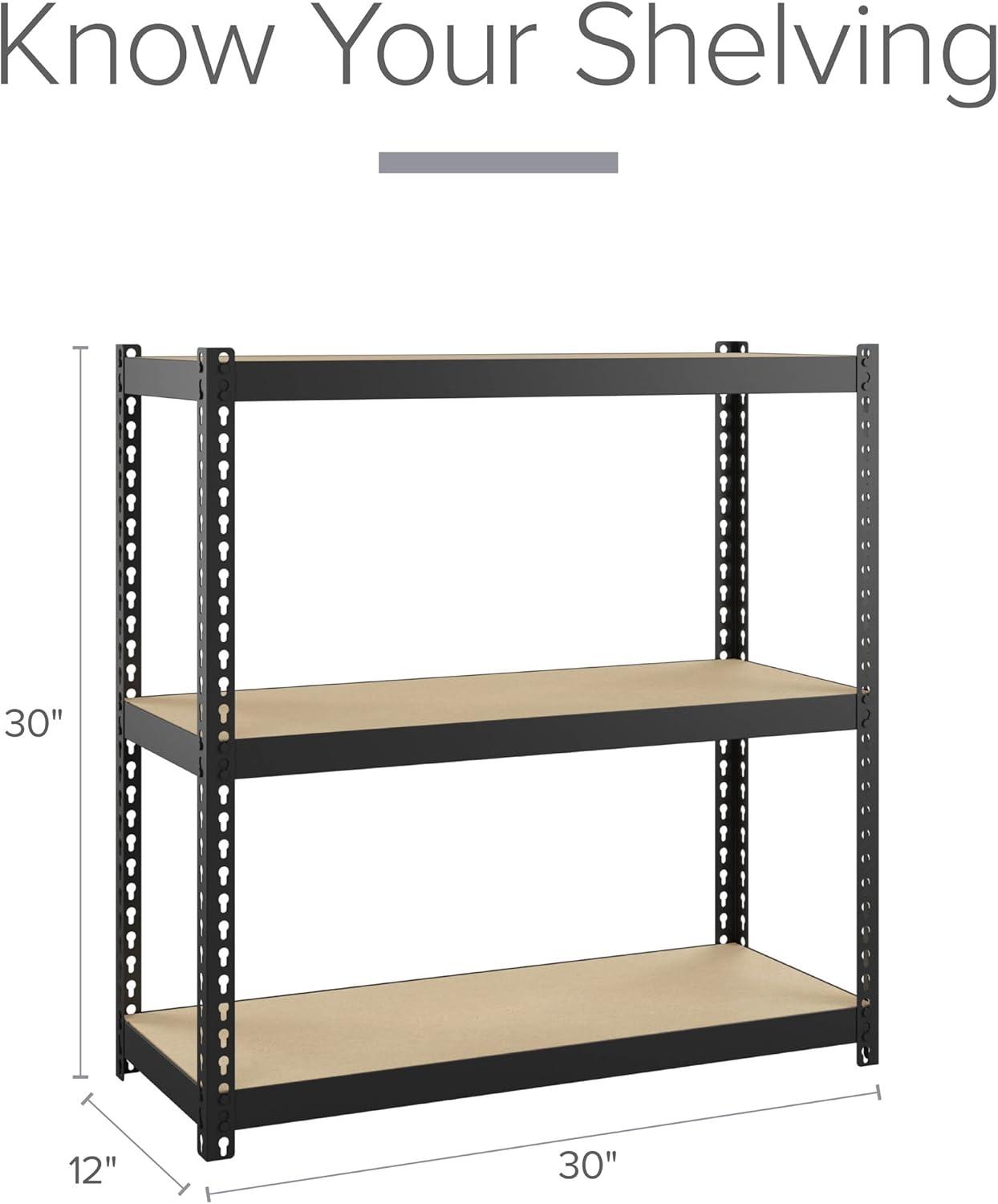 Space Solutions 1000 Riveted Metal Shelving 3-Shelf Unit 12D x 30W x 30H Black