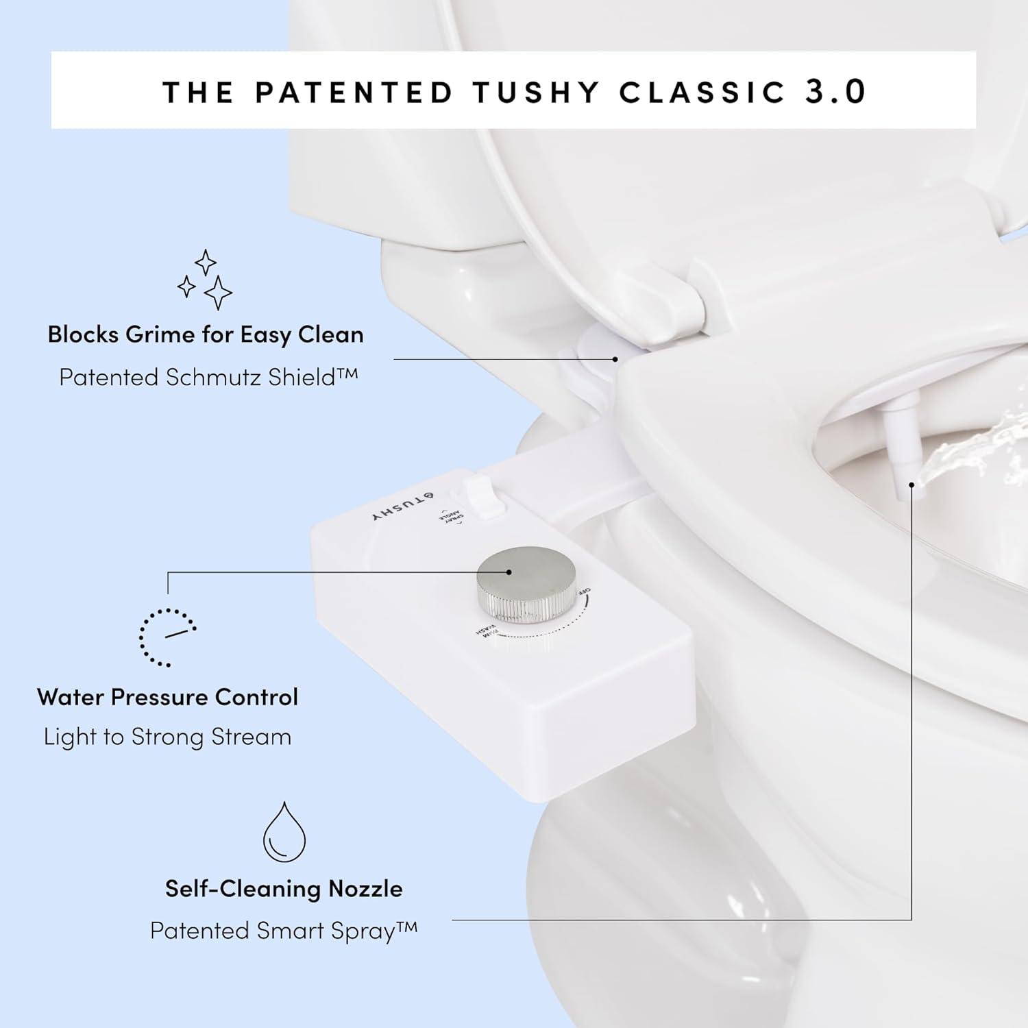 TUSHY Classic 3.0 Bidet Attachment, Adjustable Angle and Pressure, Easy Home Installation, 1 Piece