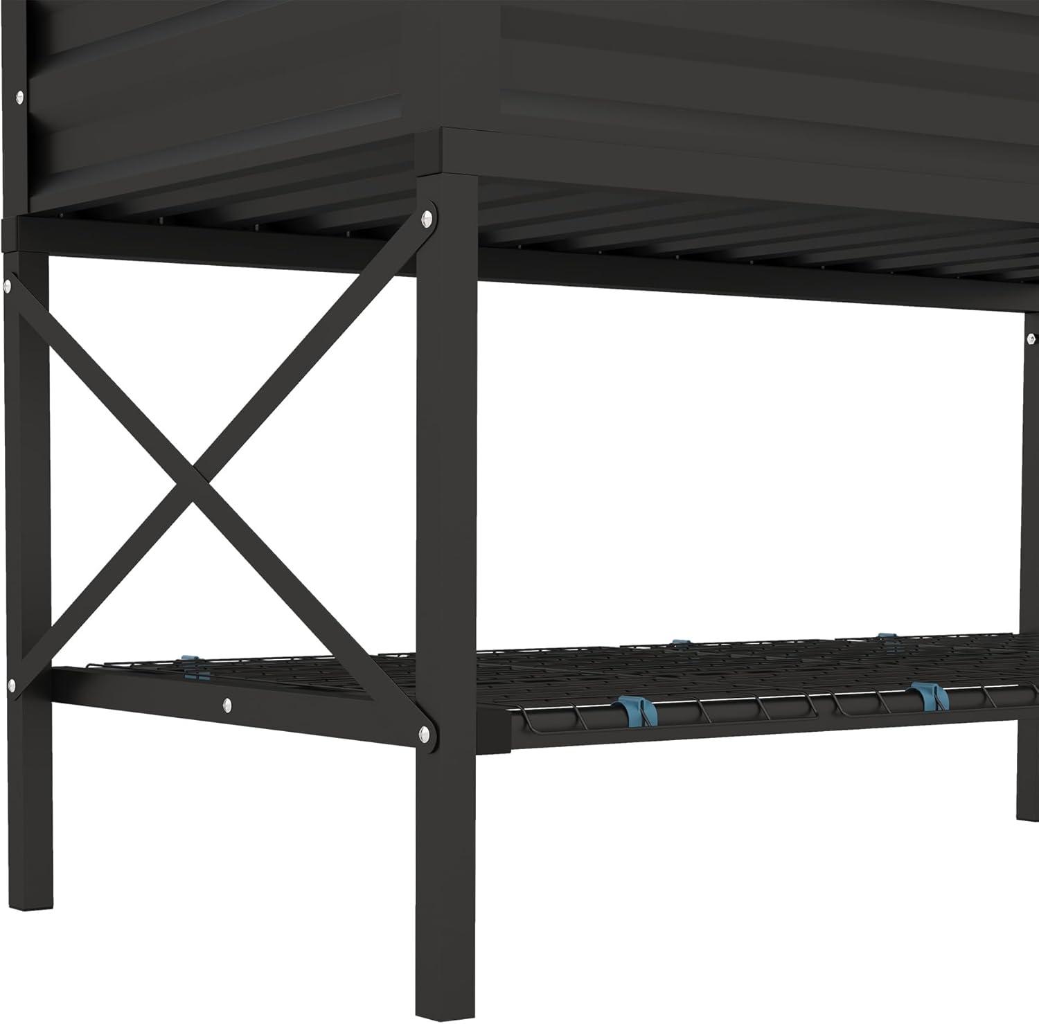 Outsunny Raised Garden Bed with Galvanized Steel Frame, Storage Shelf and Bed Liner, Elevated Planter Box with Legs for Vegetables, Flowers, Herbs, Black