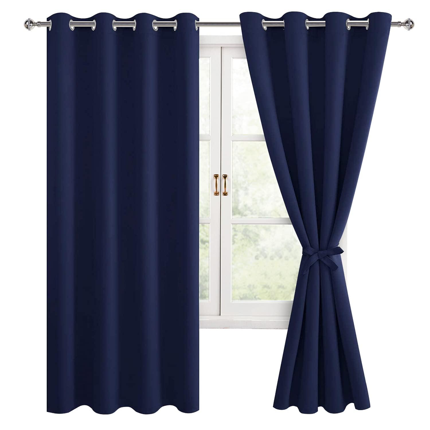 NICETOWN Navy Blackout Curtains Set of 2, W52 x L63 - Navy Blackout Curtains 63 inches Long for French Door