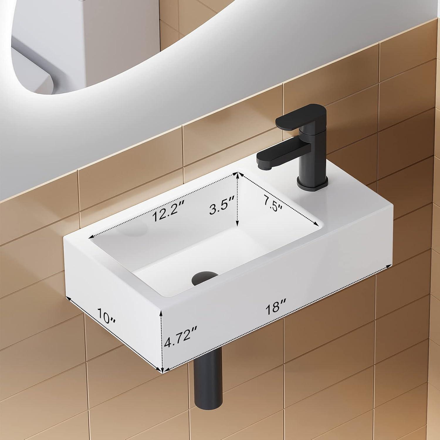 HOROW 9.75'' Ceramic Rectangular Hole Wall Mount Bathroom Sink