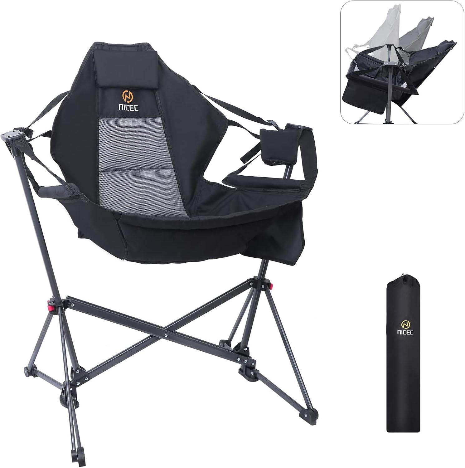 Black and Gray Folding Hammock Camping Chair with Stand