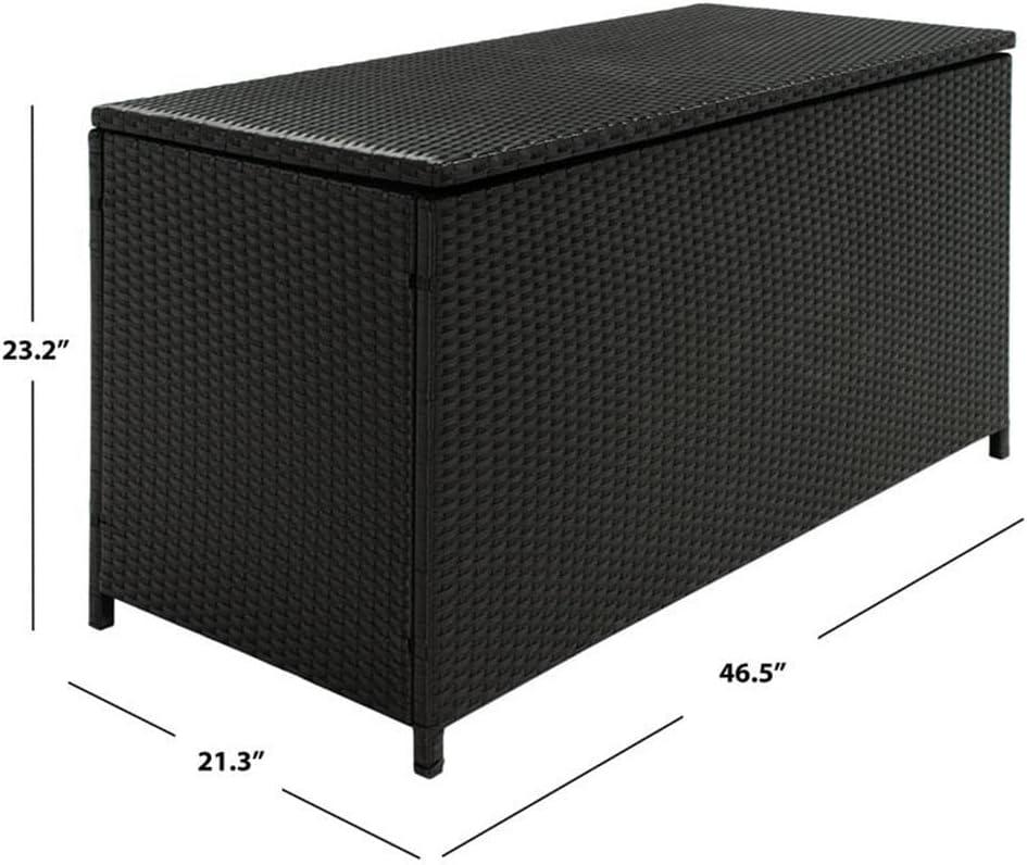 Oliveira Outdoor Cushion Deck Box - Black/White Cushion - Safavieh