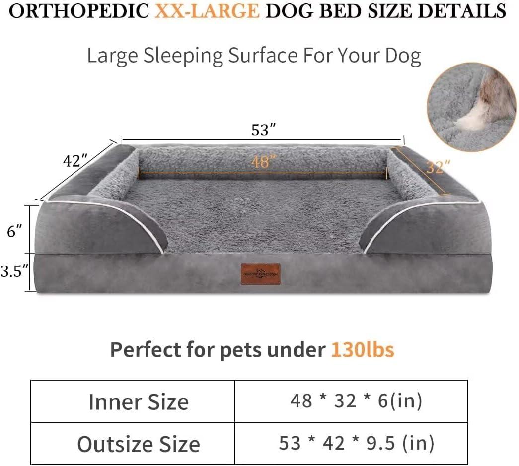 XXL Gray Orthopedic Waterproof Dog Bed with Bolster