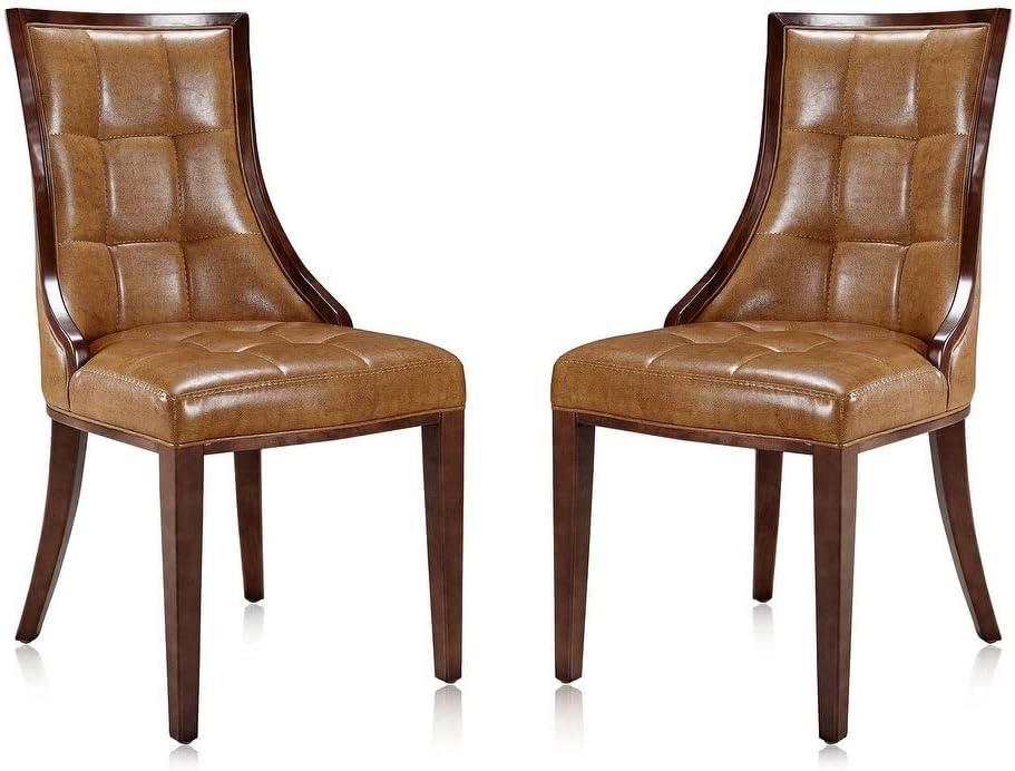 Fifth Avenue Saddle Faux Leather and Walnut Wood Side Chair Set