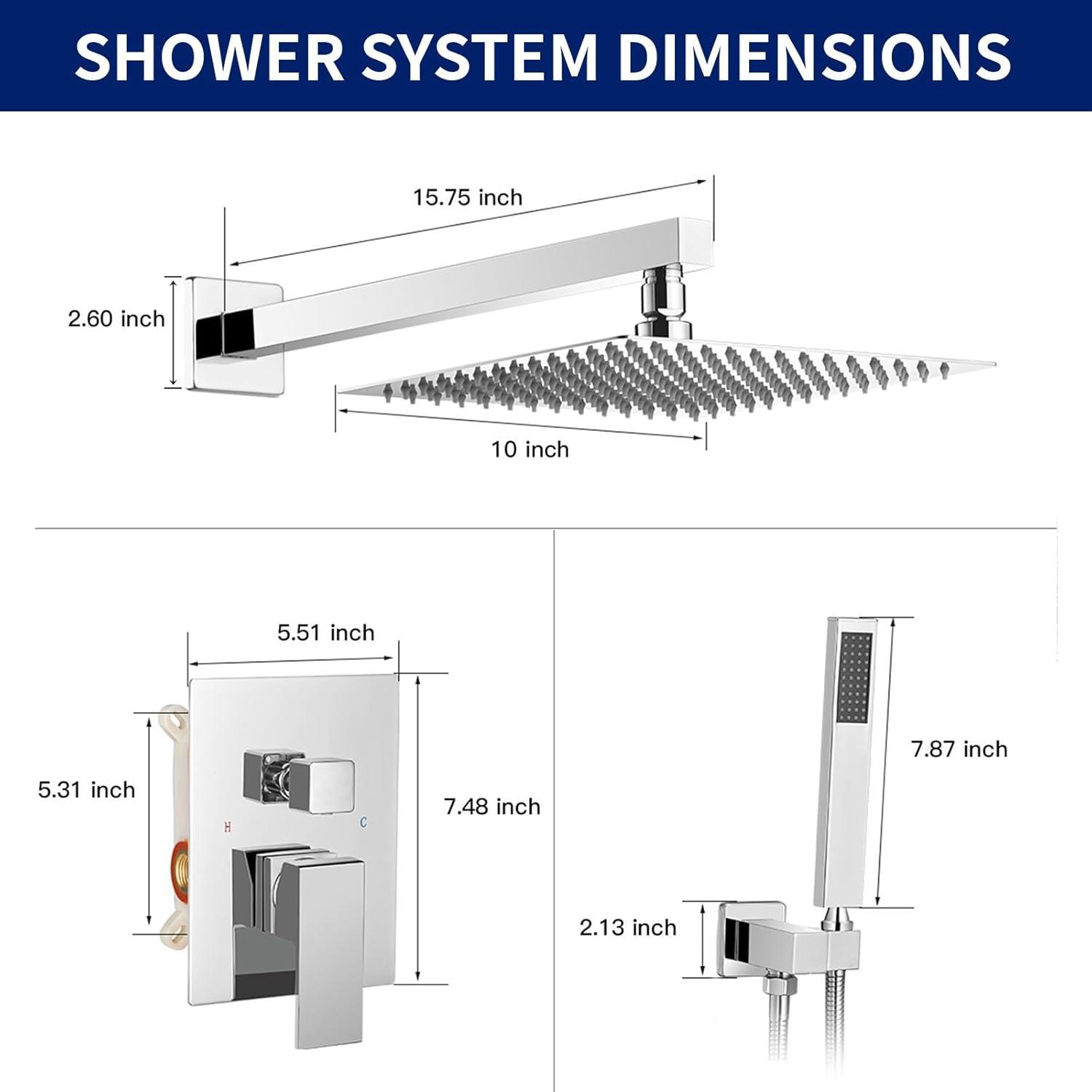 10-Inch Polished Chrome Square Rain Shower System with Handheld