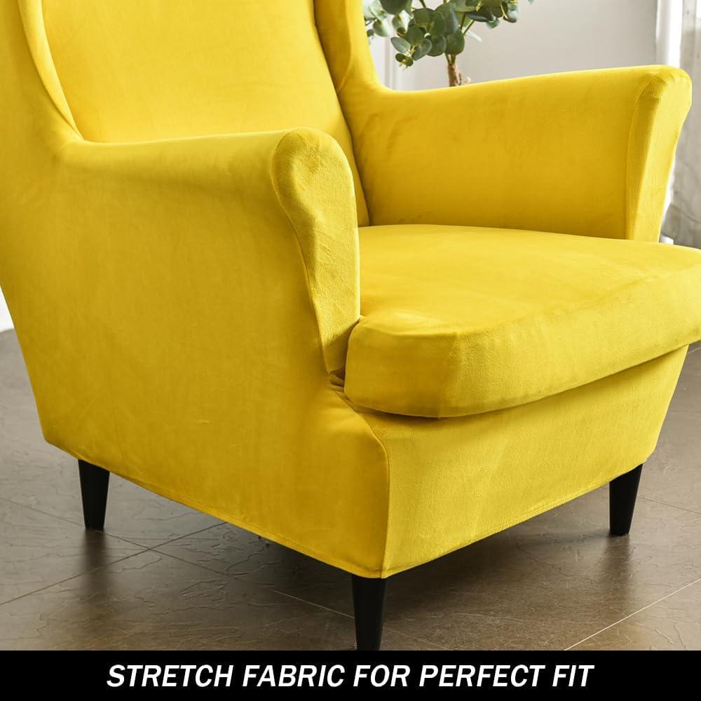 Yellow Velvet Stretch Wingback Chair Slipcover