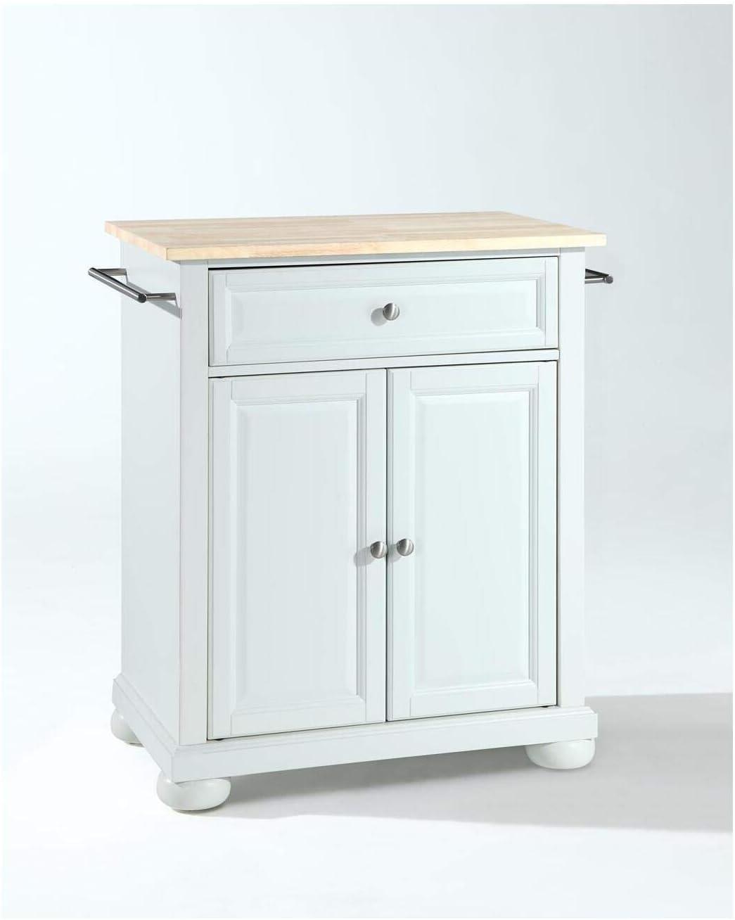 White and Natural Wood Kitchen Island Cart with Turned Legs