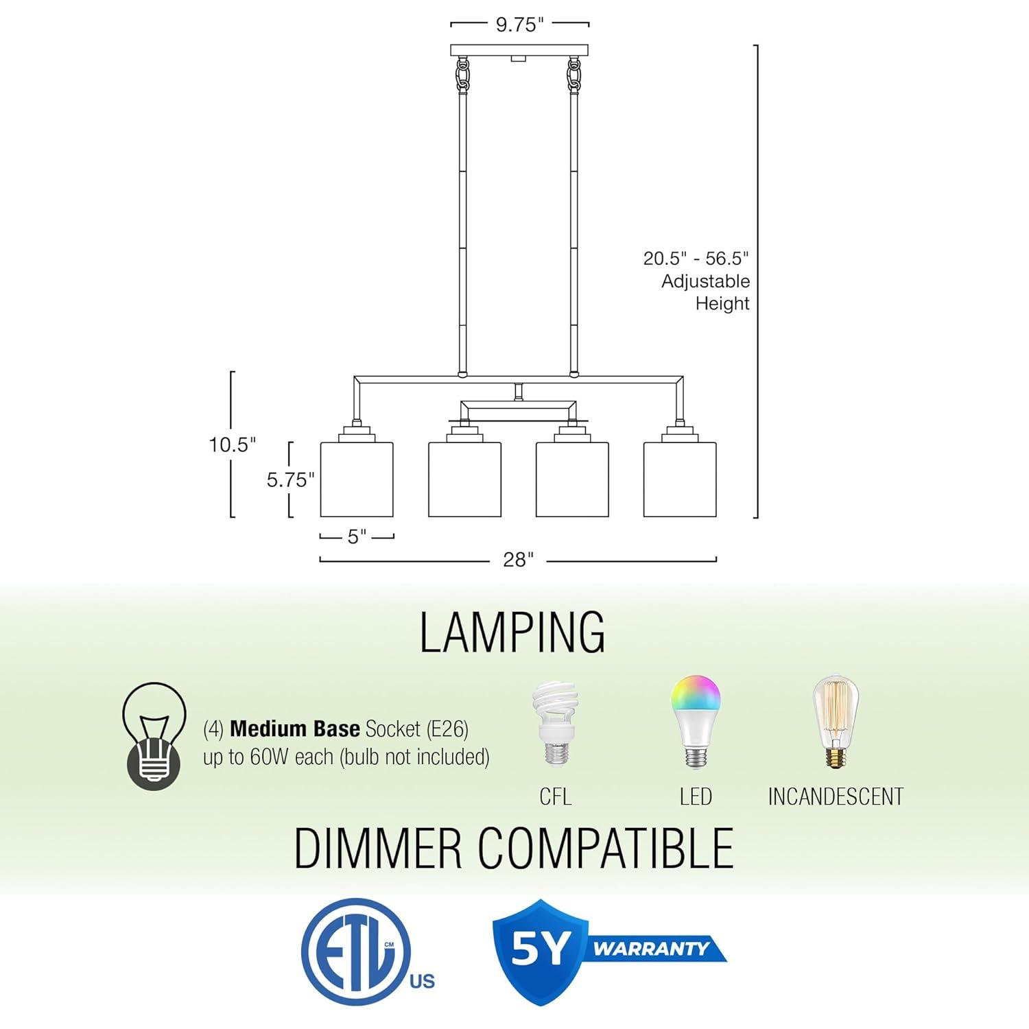 Kira Home Monroe 28" Island Light, Free Swinging Center Arm, Hammered Glass Shades, Adjustable Hanging Height
