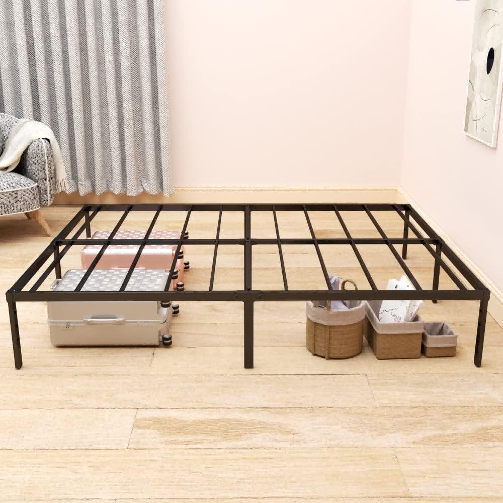 California King Black Metal Platform Bed Frame with Slats