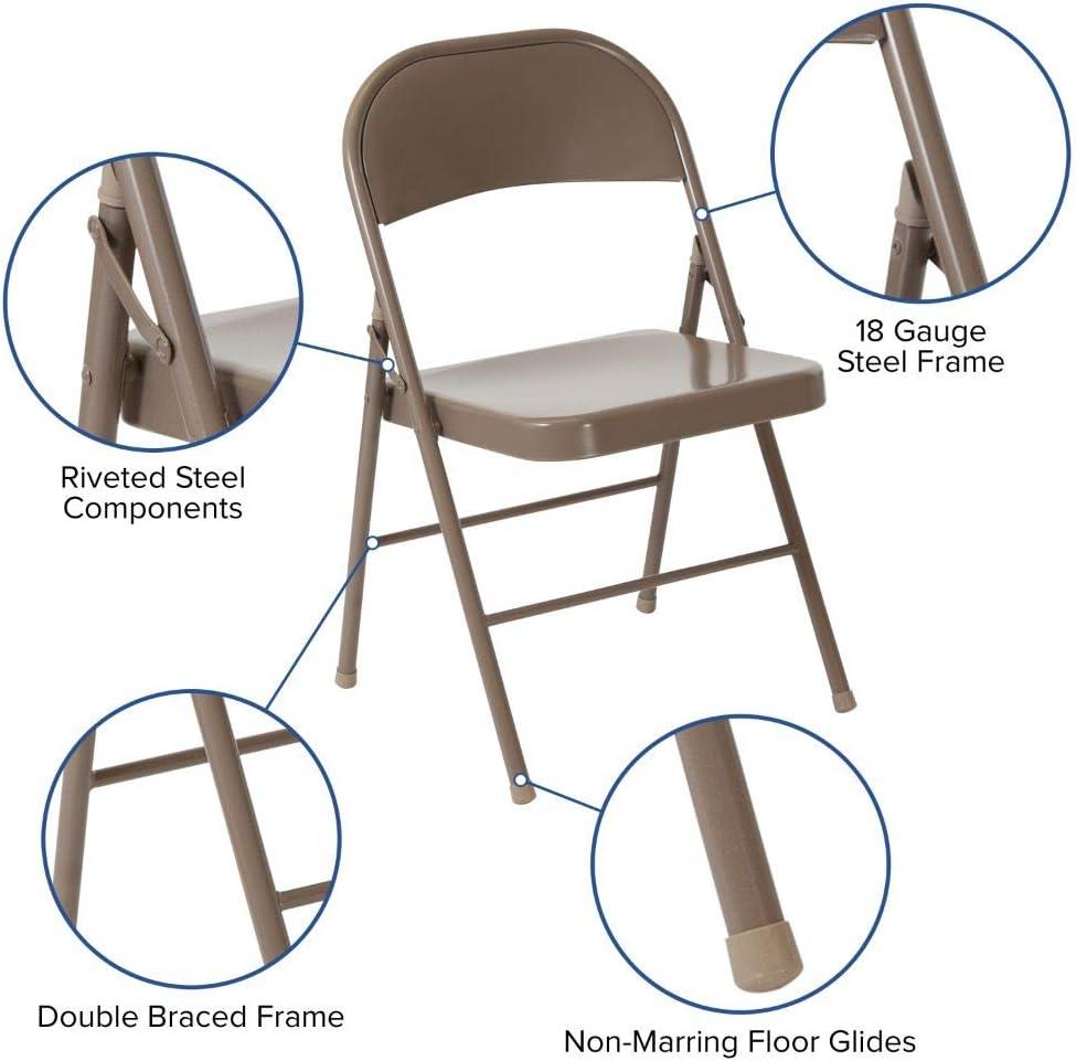 Hercules Series Premium Beige Metal Folding Chair, Double Braced, 2-Pack