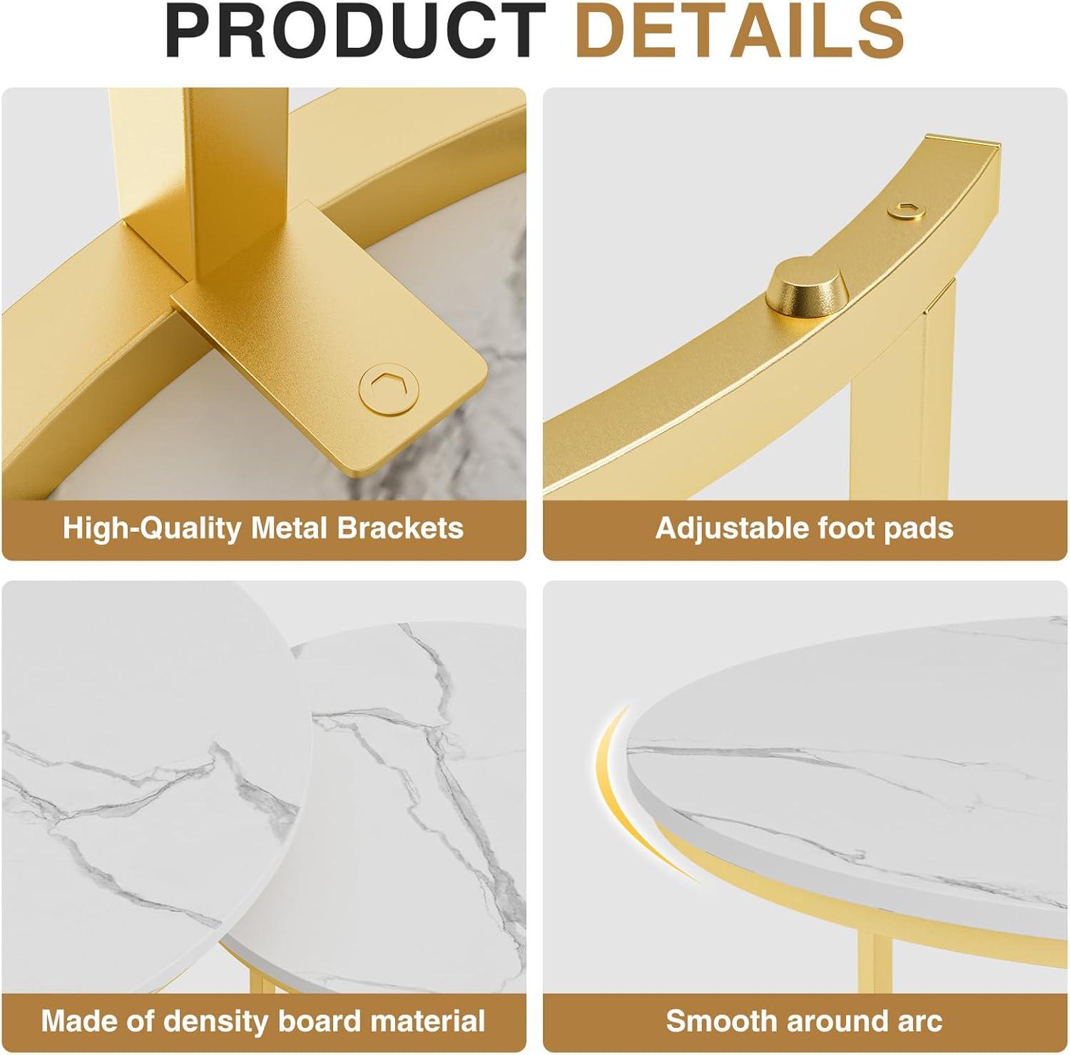 Yesfashion Nesting Coffee Table Set Of 2, 27.6" Round Coffee Table Wood Top With Sturdy Metal Frame, End Table Side Tables For Living Room Bedroom Balcony Yard