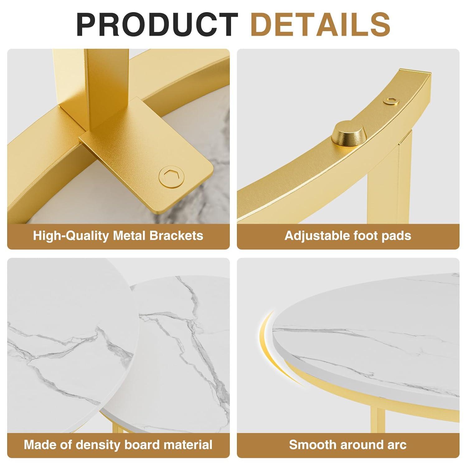 Yesfashion Nesting Coffee Table Set Of 2, 27.6" Round Coffee Table Wood Top With Sturdy Metal Frame, End Table Side Tables For Living Room Bedroom Balcony Yard