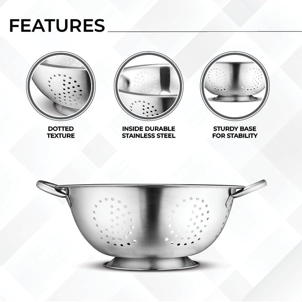 AVADOR Set of 3 Stainless Steel Colanders, Comes in 1. 3 and 5 Quart for all your Cooking | Baking | Prepping Needs