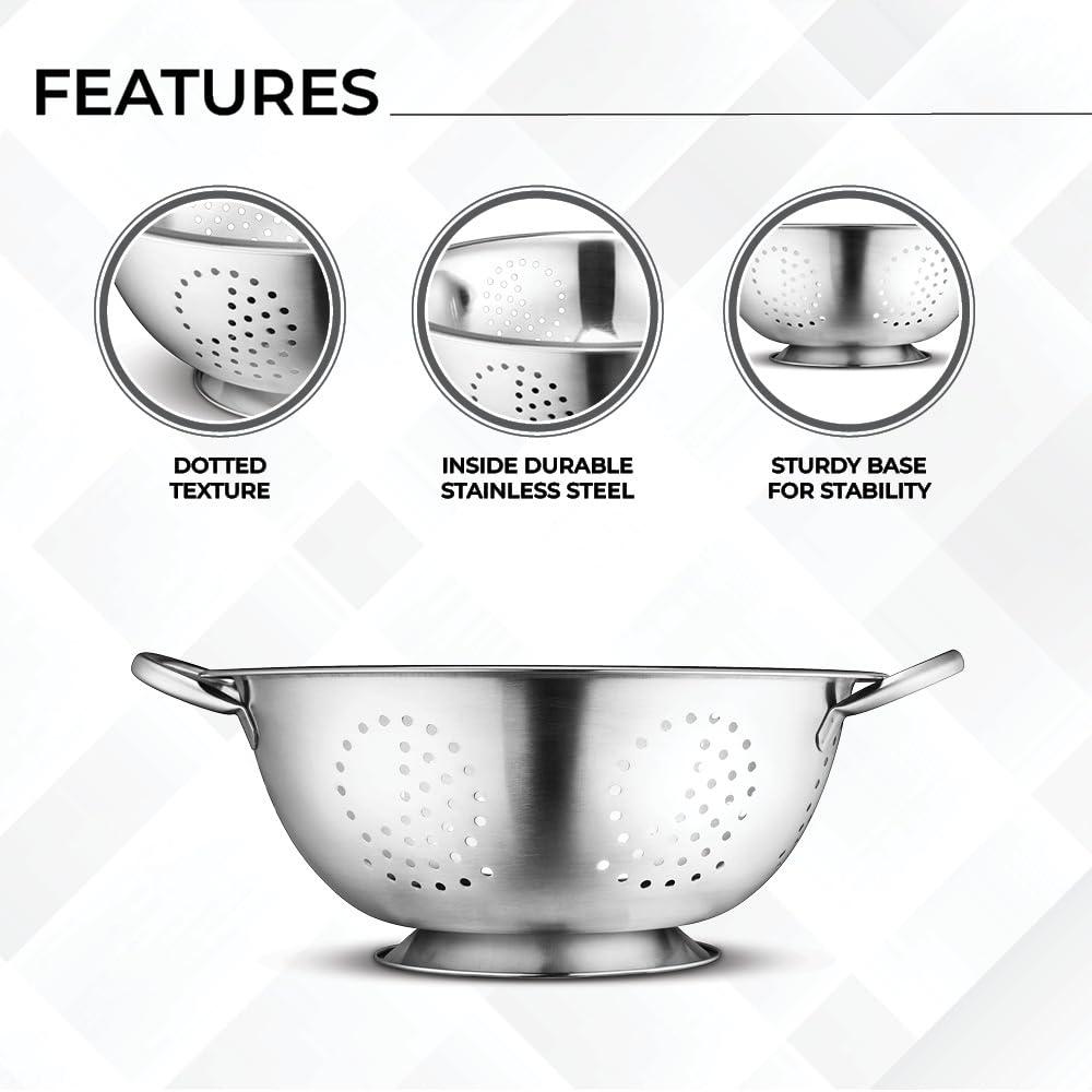 AVADOR Set of 3 Stainless Steel Colanders, Comes in 1. 3 and 5 Quart for all your Cooking | Baking | Prepping Needs