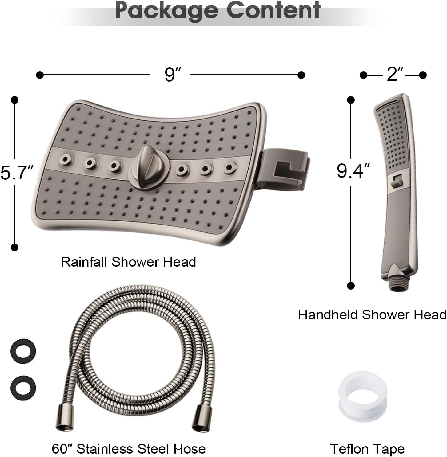 Bright Showers Brushed Nickel Shower Combo - Fixed and Handheld Heads with Grey Faceplates