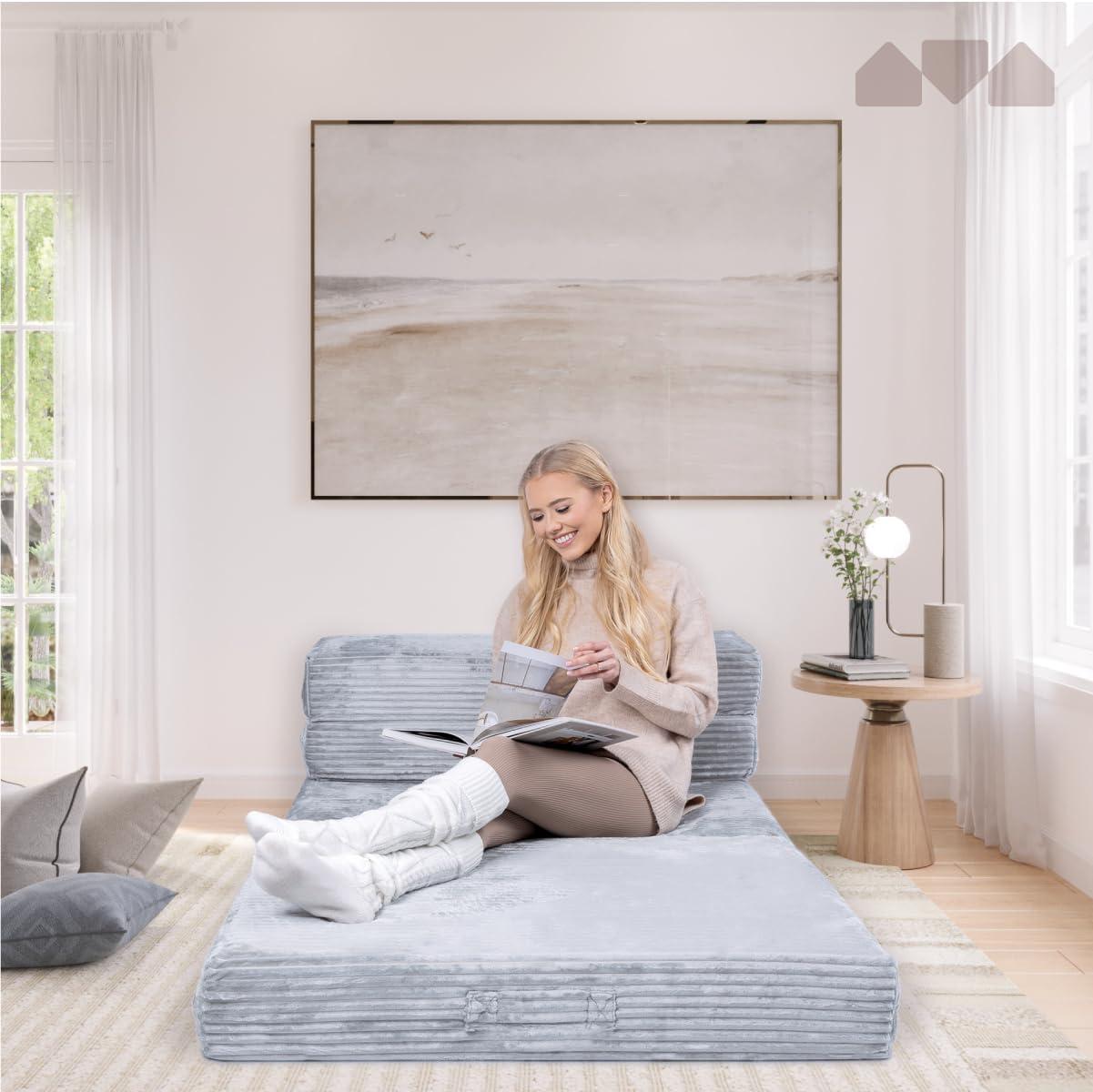 Milliard Tri Folding Sofa Mattress, Memory Foam Foldable Mattress with Ultra Soft & Washable Ribbed Fur Cover, Twin Size (75" x 38" x 6")