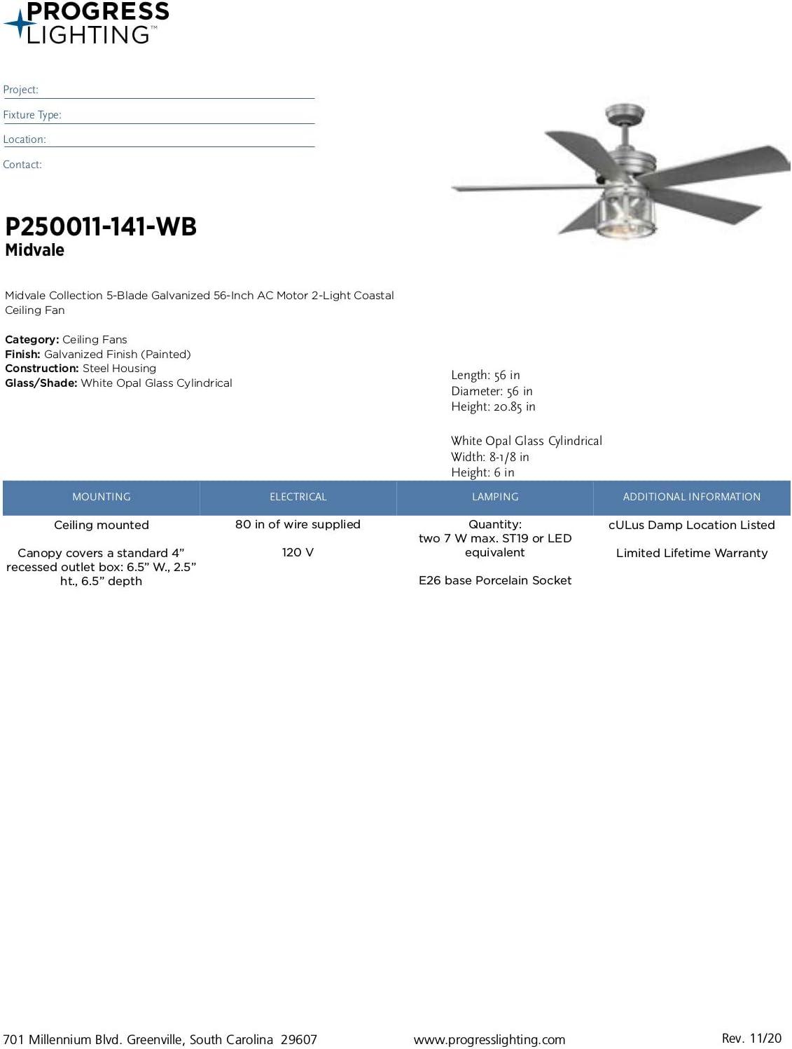 Progress Lighting Midvale 56 Midvale 56" Indoor Ceiling Fan - Galvanized Finish