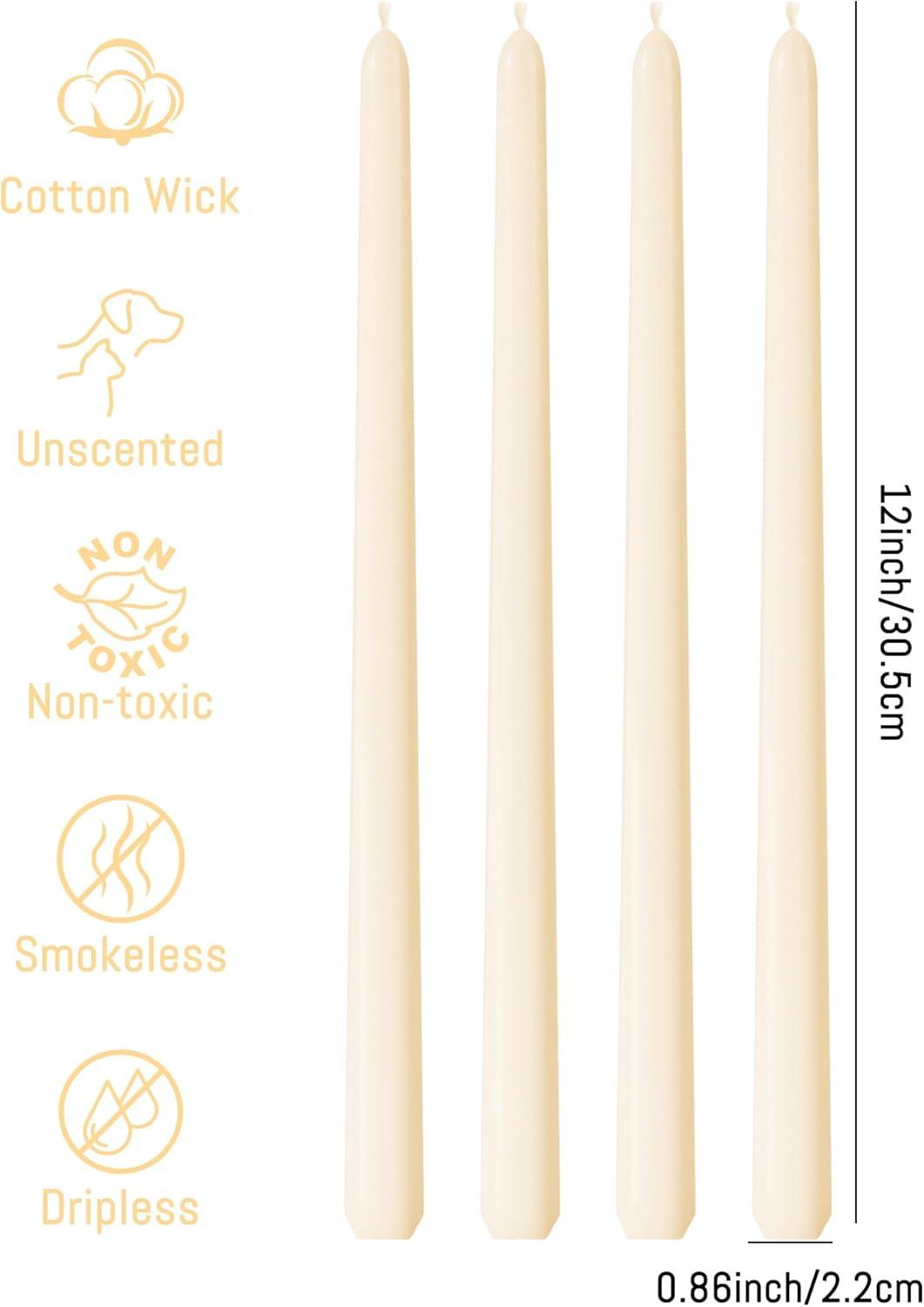 flamecan Ivory Taper Candles, Set of 20 Unscented and Smokeless 10 Inch Taper Candles Long Burning, Paraffin Wax with Cotton Wicks for Burning Approxinately 7-8 Hours Time