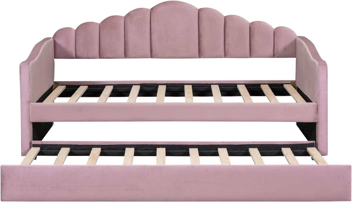 Pink Velvet Twin Daybed with Trundle and Storage