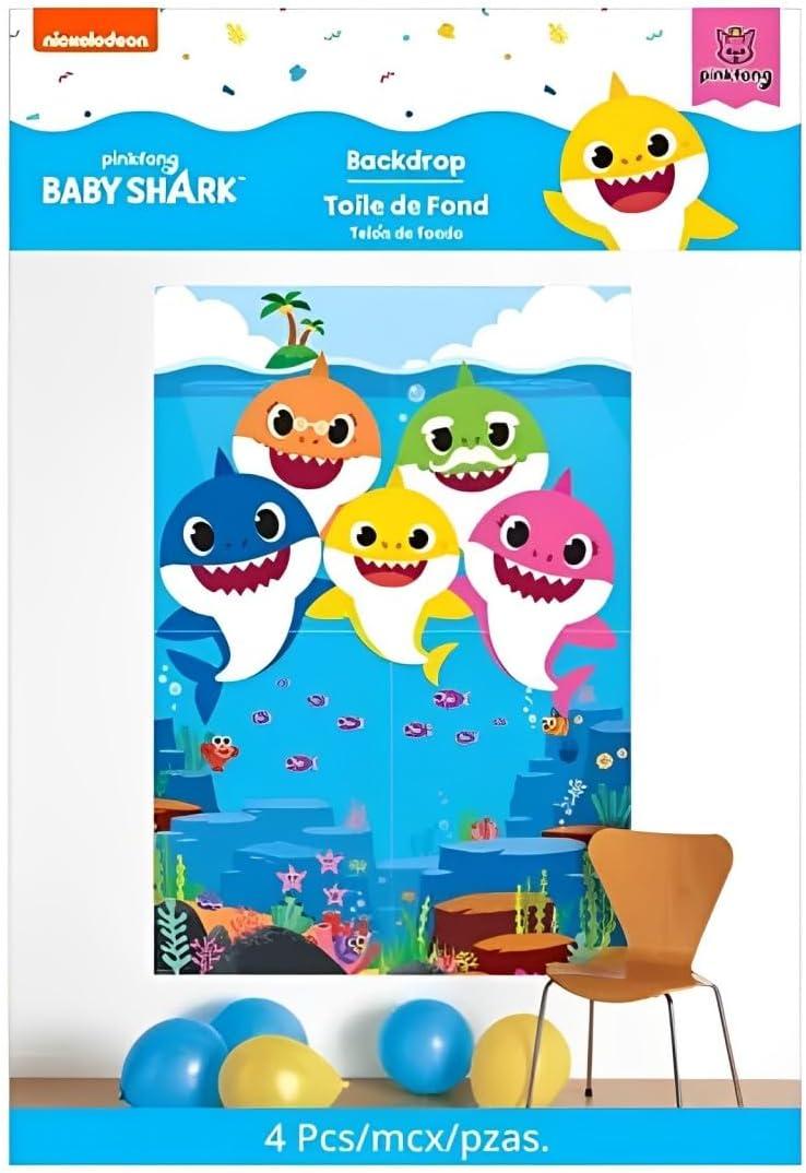 Amscan Baby Shark Dance Plastic Scene Setters Backdrop, Baby Shark, Multicolor, 4 Count