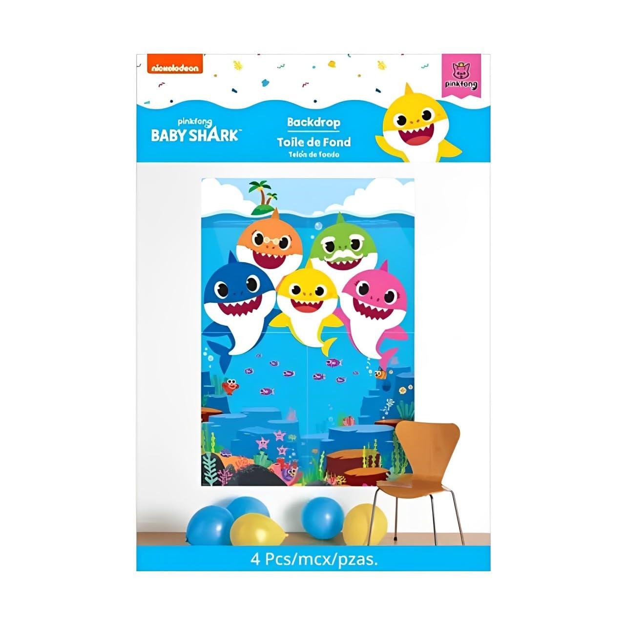 Amscan Baby Shark Dance Plastic Scene Setters Backdrop, Baby Shark, Multicolor, 4 Count