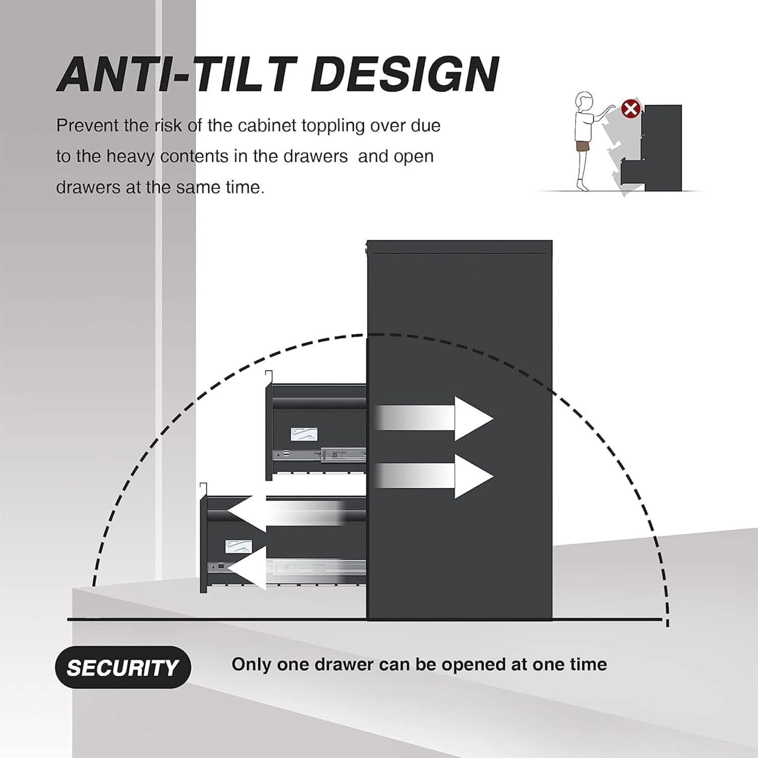 AOBABO 3 Drawer Vertical Steel File Organizer Filing Cabinet with Locking System and Adjustable Hanging Bars for Home and Office Organization, Black