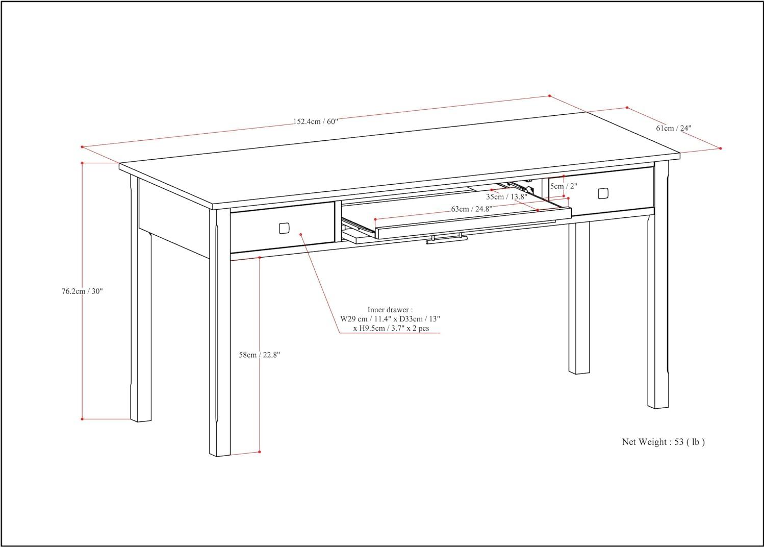 Avalon Solid Wood Top Writing Desk