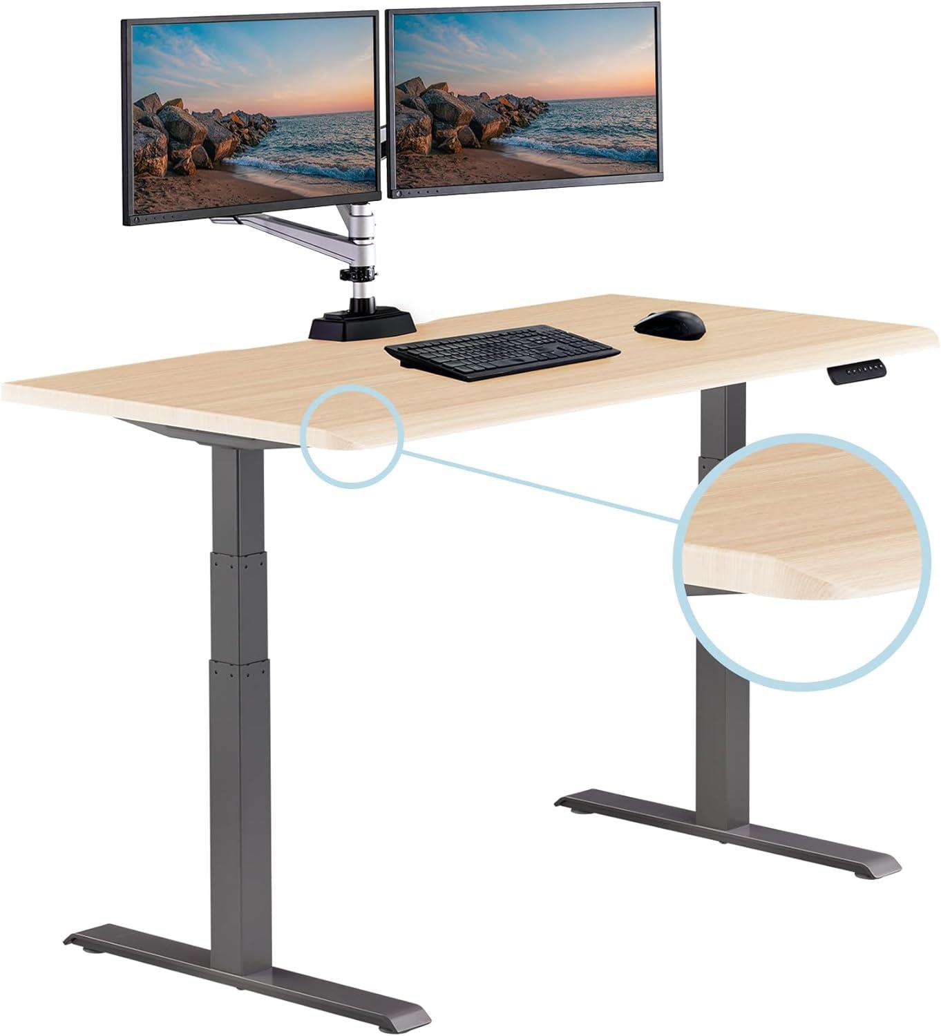 Light Wood and Silver Adjustable Electric Standing Desk with USB Ports