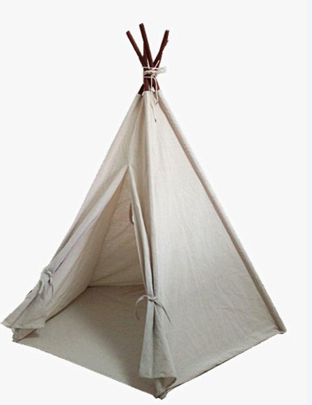 Miyaya Large Canvas Teepee Play Tent Indian Play Tent with Carry Case,5 Poles Design (White)